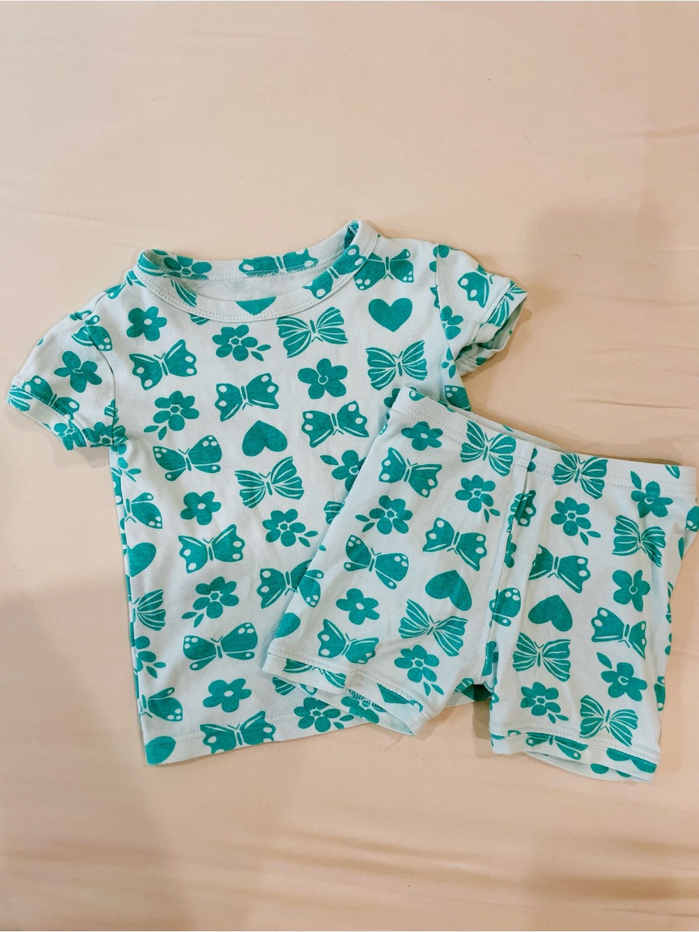 GAP Girls Teal Butterfly & Flower Short Sleeve Pajama Set